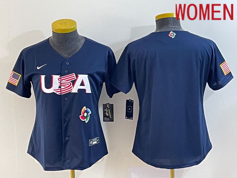 Women 2023 World Cub USA Blank Blue Nike MLB Jersey5